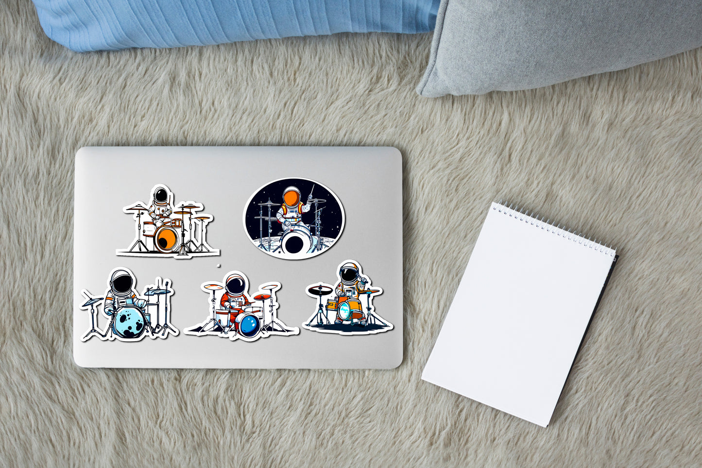 Astronaut Drummer Stickers for Laptop - Space-Themed Vinyl Decals Set of 5
