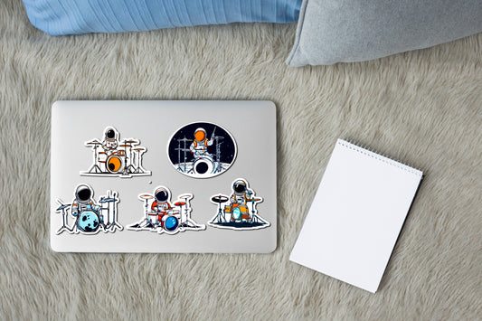 Astronaut Drummer Stickers for Laptop - Space-Themed Vinyl Decals Set of 5