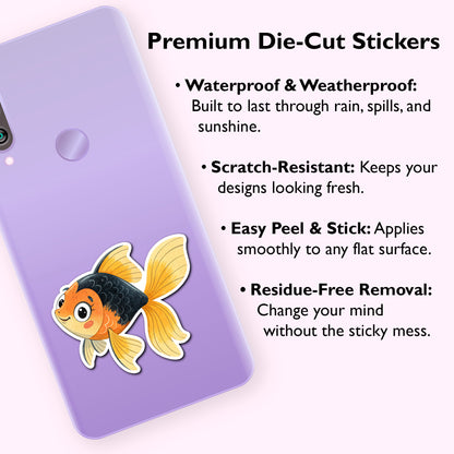 Cute Goldfish Sticker – Waterproof Vinyl Watercolor Fish Decal for Laptops, Water Bottles & Journals