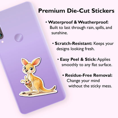 Cute Kangaroo & Baby Joey Sticker – Waterproof Vinyl Watercolor Animal Decal for Laptops, Water Bottles & Journals