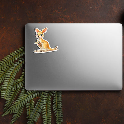 Cute Kangaroo & Baby Joey Sticker – Waterproof Vinyl Watercolor Animal Decal for Laptops, Water Bottles & Journals