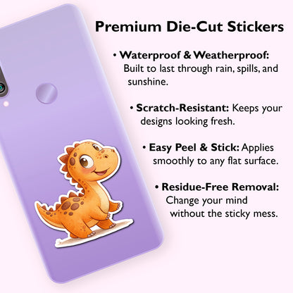 Cute Baby Dinosaur Sticker – Waterproof Vinyl Watercolor Dino Decal for Laptops, Water Bottles & Journals