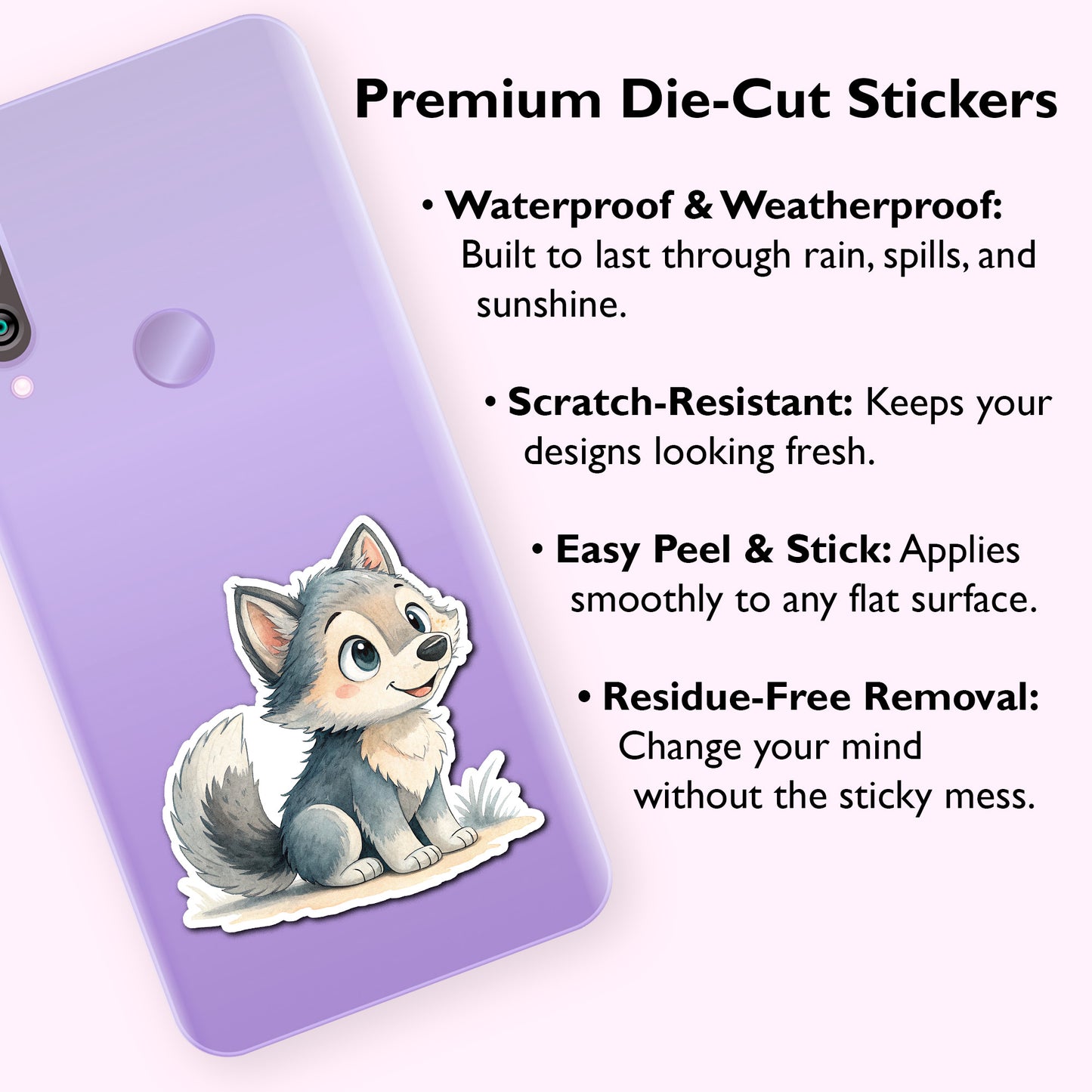 Cute Baby Wolf Sticker – Waterproof Vinyl Watercolor Wolf Decal for Laptops, Water Bottles & Journals