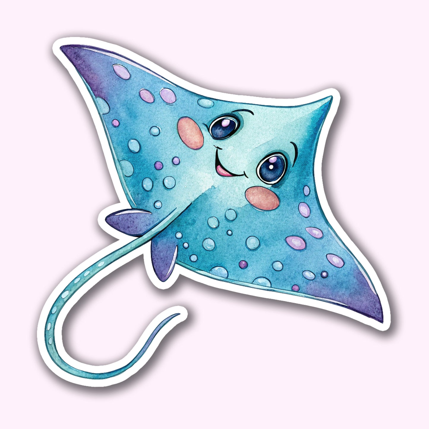 Cute Stingray Sticker – Waterproof Vinyl Watercolor Sea Ray Decal for Laptops, Water Bottles & Journals