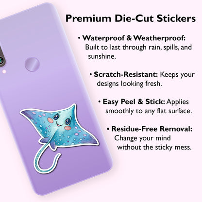 Cute Stingray Sticker – Waterproof Vinyl Watercolor Sea Ray Decal for Laptops, Water Bottles & Journals