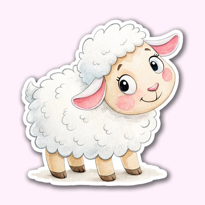 Cute Sheep Sticker – Waterproof Vinyl Watercolor Lamb Decal for Laptops, Water Bottles & Journals