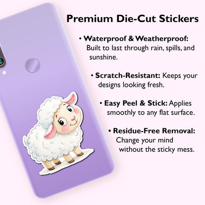 Cute Sheep Sticker – Waterproof Vinyl Watercolor Lamb Decal for Laptops, Water Bottles & Journals