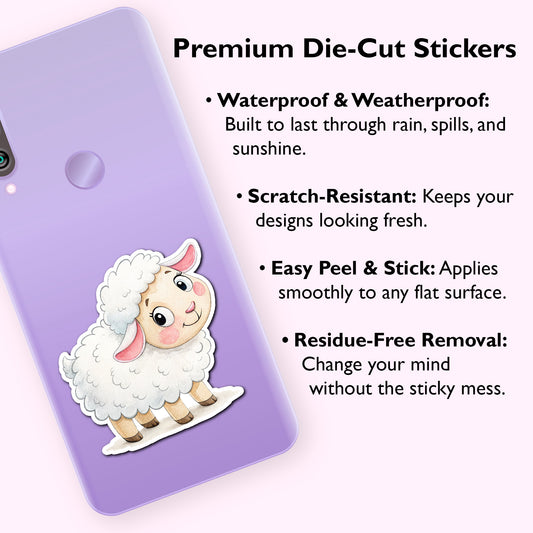 Cute Sheep Sticker – Waterproof Vinyl Watercolor Lamb Decal for Laptops, Water Bottles & Journals