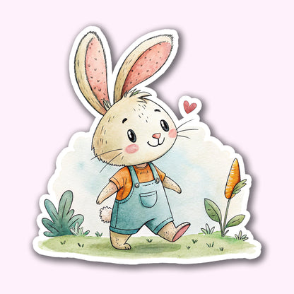Cute Bunny Sticker – Waterproof Vinyl Watercolor Rabbit Decal for Laptops, Water Bottles & Journals