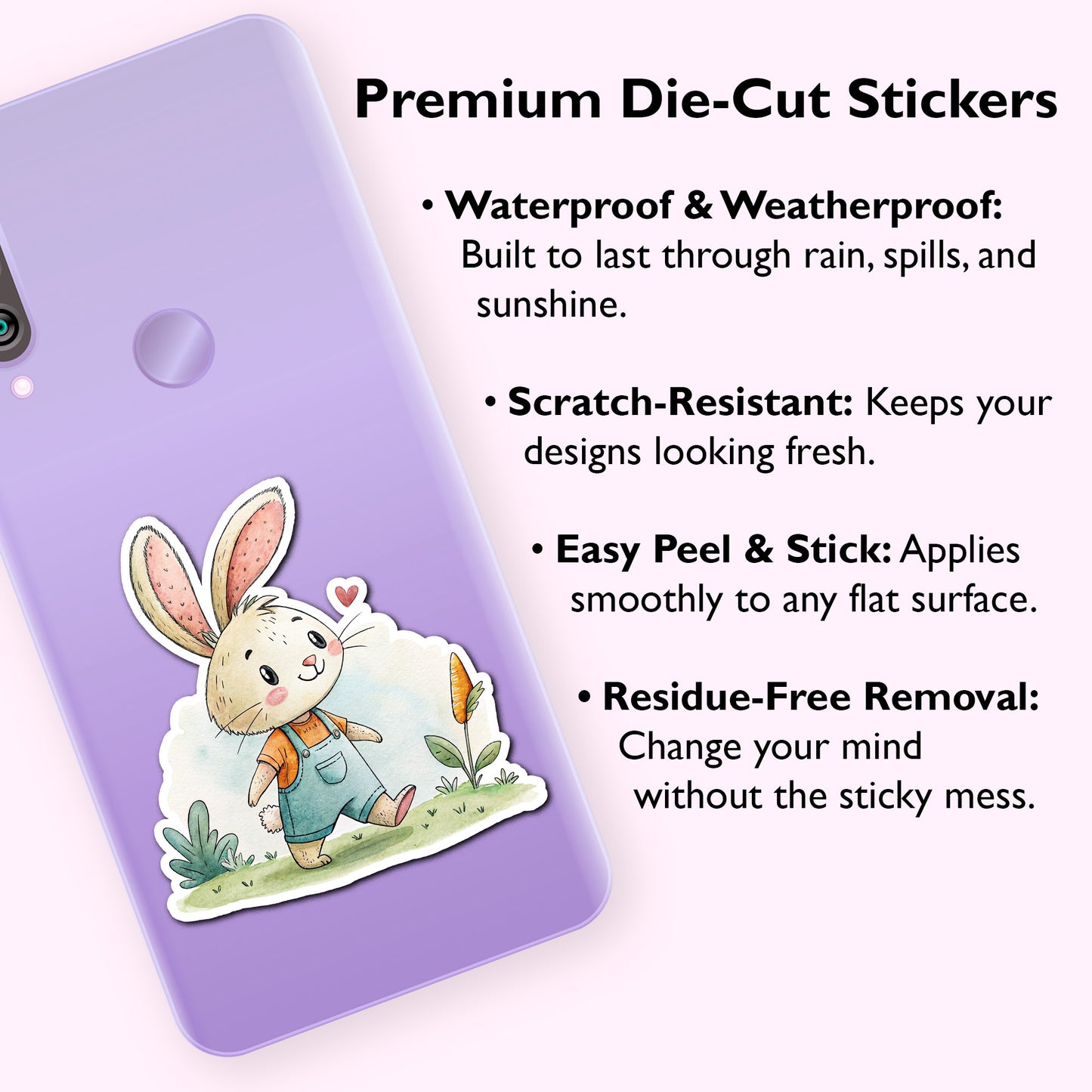 Cute Bunny Sticker – Waterproof Vinyl Watercolor Rabbit Decal for Laptops, Water Bottles & Journals