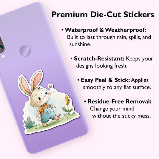 Cute Bunny Sticker – Waterproof Vinyl Watercolor Rabbit Decal for Laptops, Water Bottles & Journals