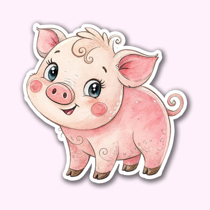 Cute Pig Sticker – Waterproof Vinyl Watercolor Piglet Decal for Laptops, Water Bottles & Journals