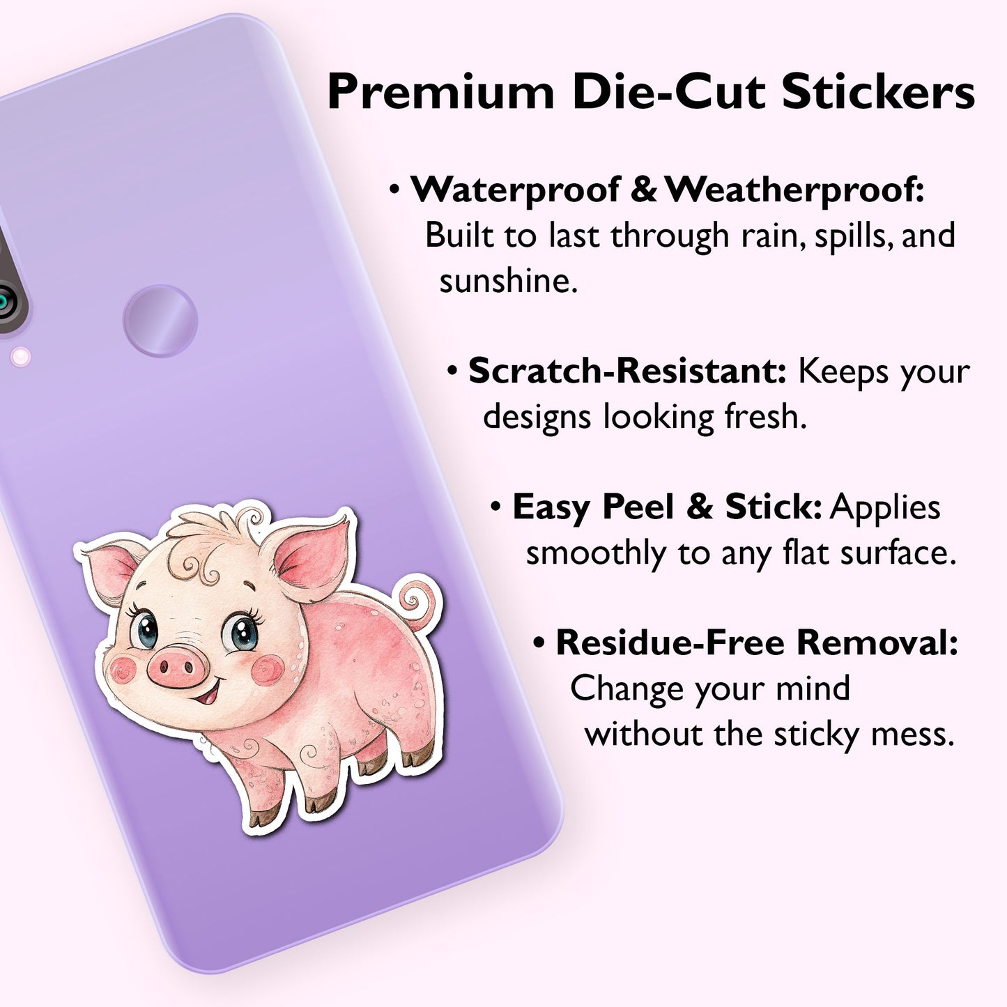 Cute Pig Sticker – Waterproof Vinyl Watercolor Piglet Decal for Laptops, Water Bottles & Journals