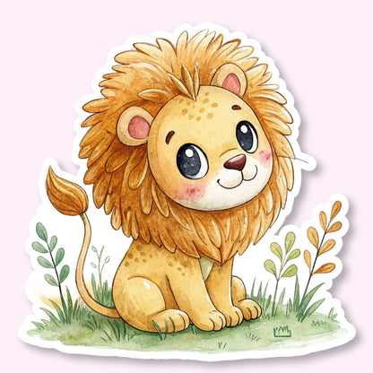 Cute Lion Cub Watercolor Sticker